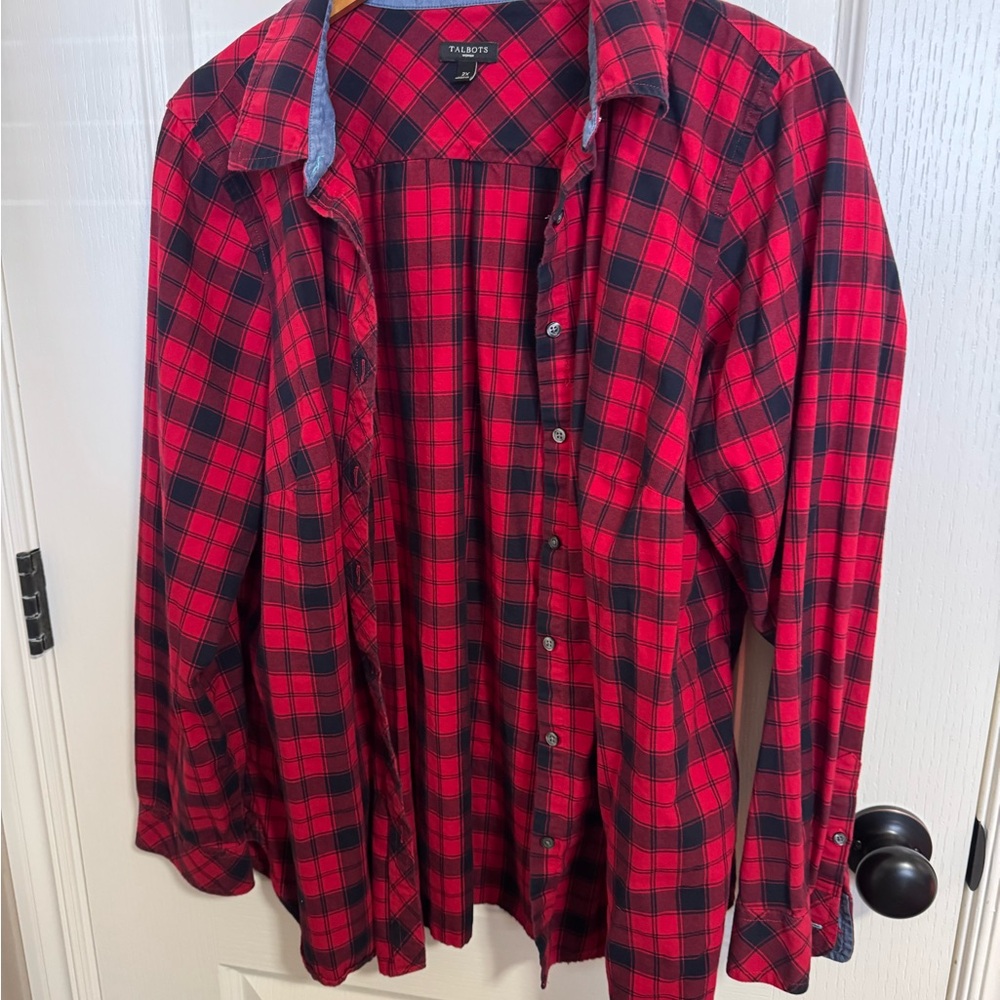 Talbots Red & Black Plaid Button Down